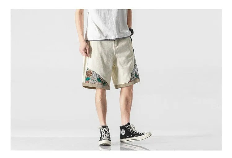 WLS Embroidered Floral Patchwork Shorts