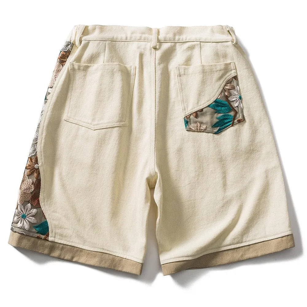 WLS Embroidered Floral Patchwork Shorts