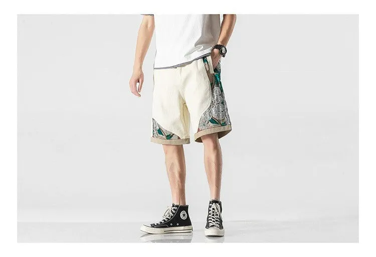 WLS Embroidered Floral Patchwork Shorts