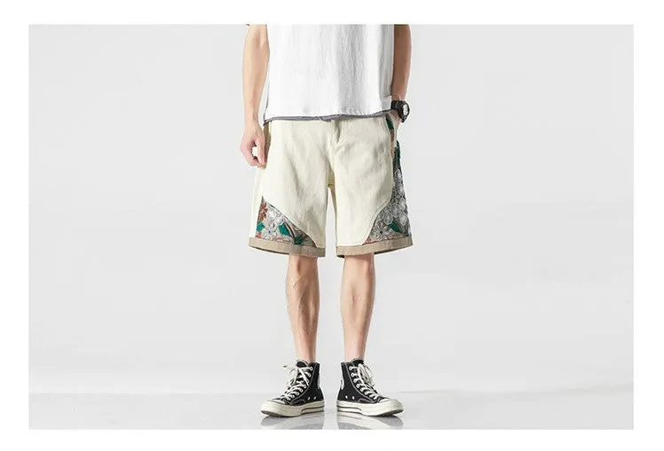 WLS Embroidered Floral Patchwork Shorts