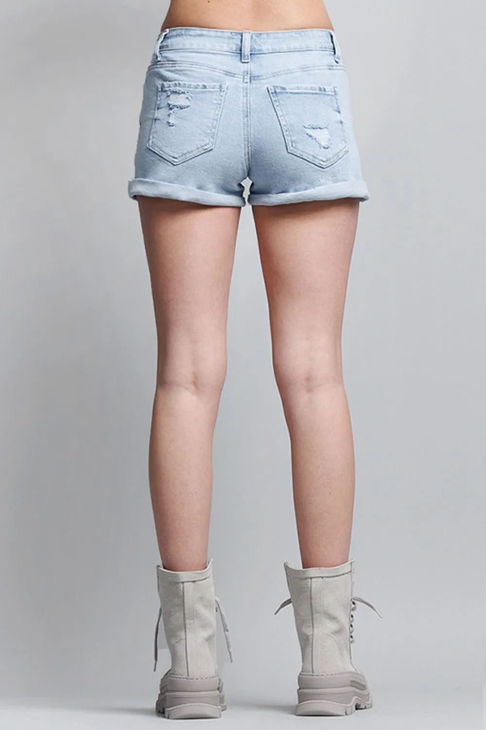 Woman Mid-Rise Roll Cuffed Ripped Denim Short