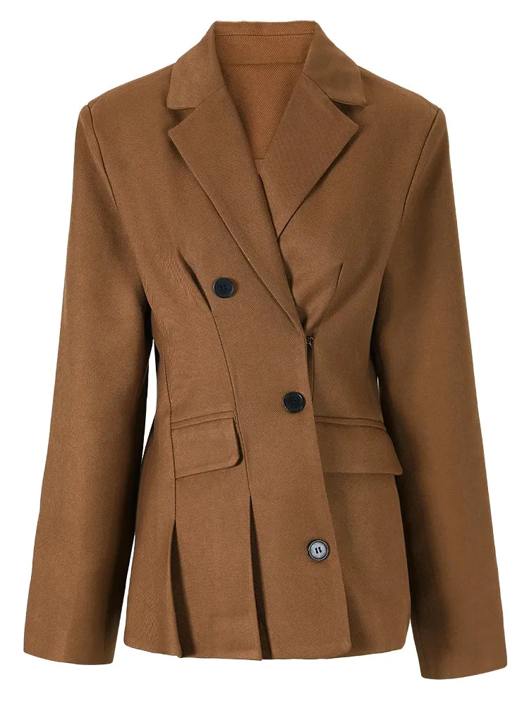 Women's Asymmetrical Brown Blazer Coat | Slimming Fit