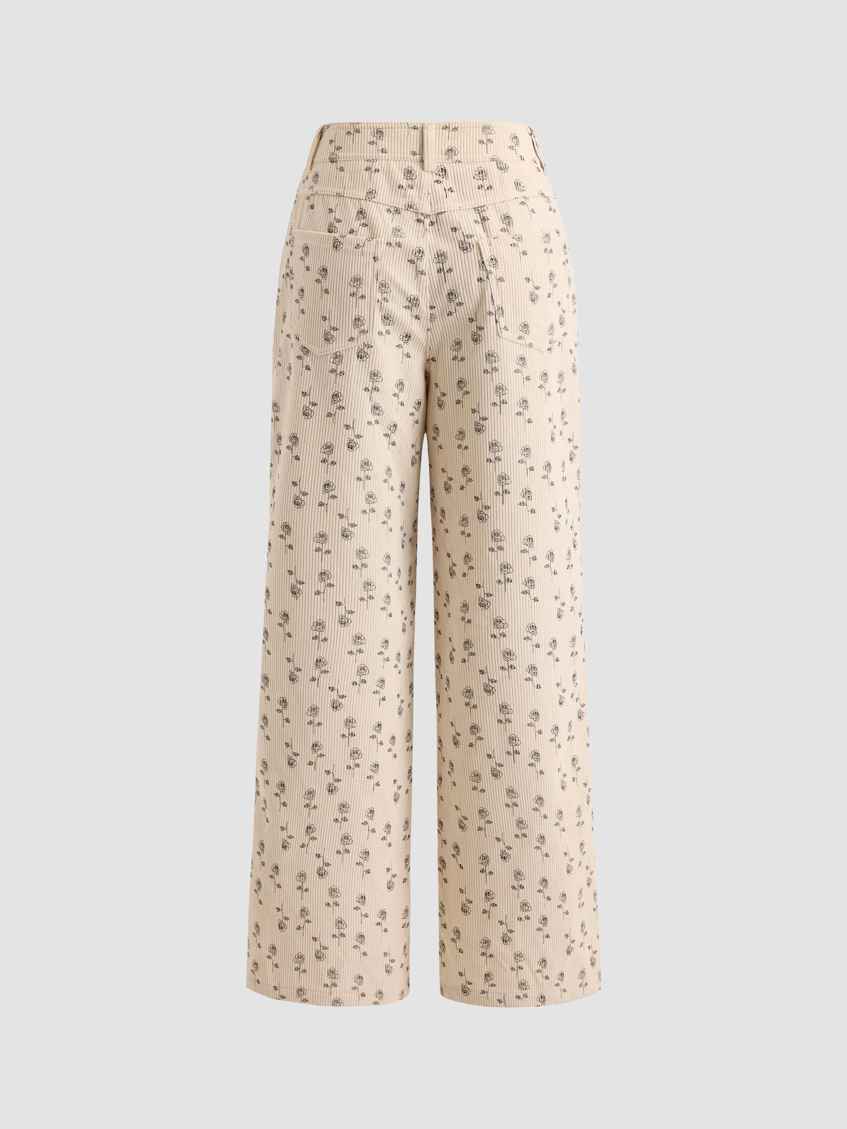 Women's Corduroy Floral Wide Leg Pants