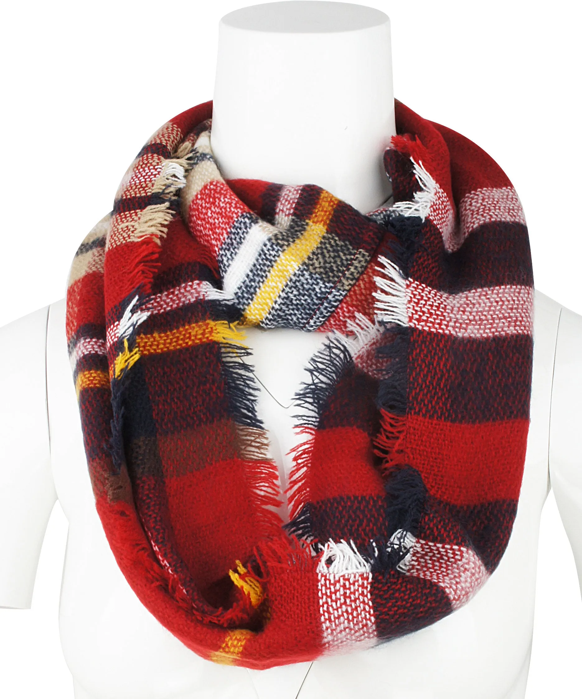 Womens Light Weight Plaid Tartan Winter Infinity Circle Loop Scarf