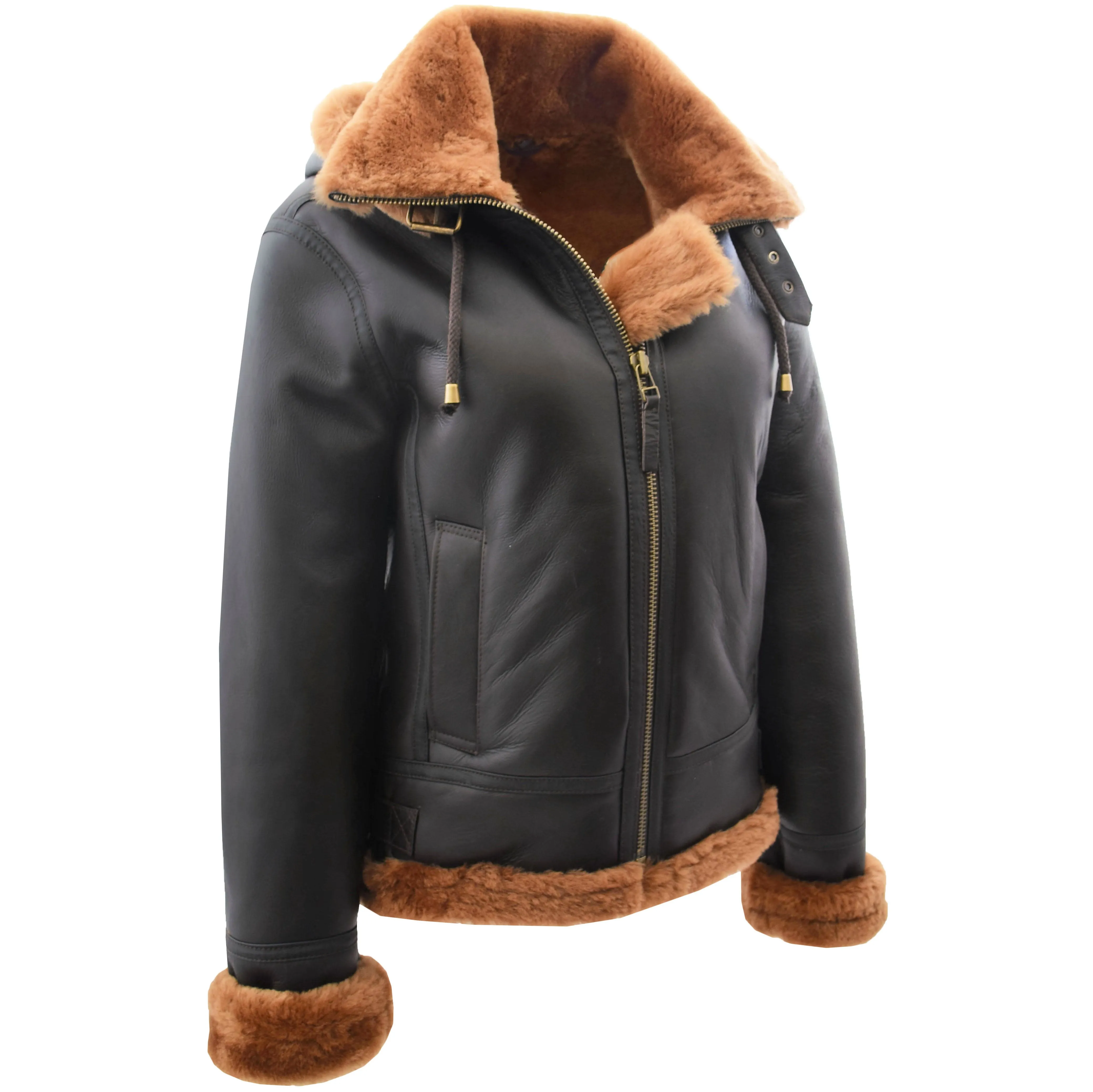 Womens Sheepskin B3 Detachable Hoodie Jacket Naomi Brown Ginger