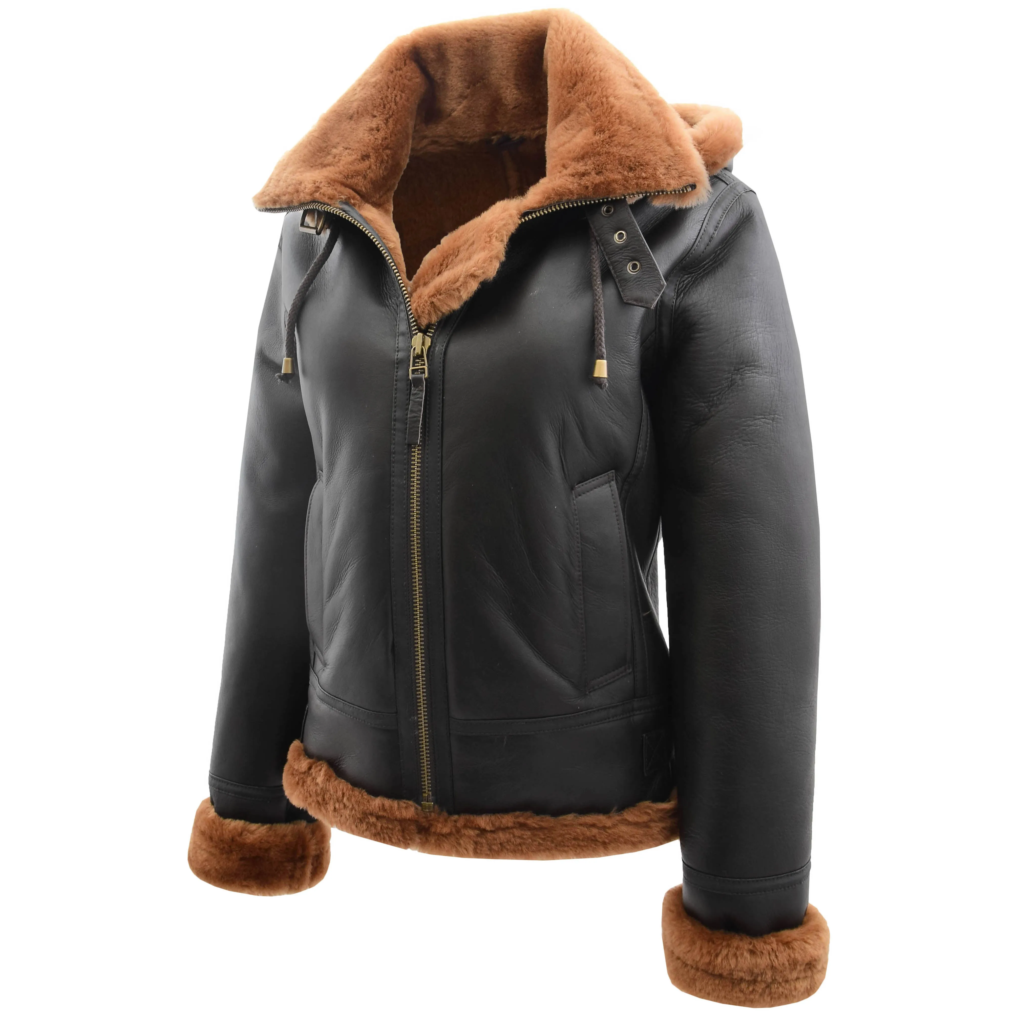 Womens Sheepskin B3 Detachable Hoodie Jacket Naomi Brown Ginger