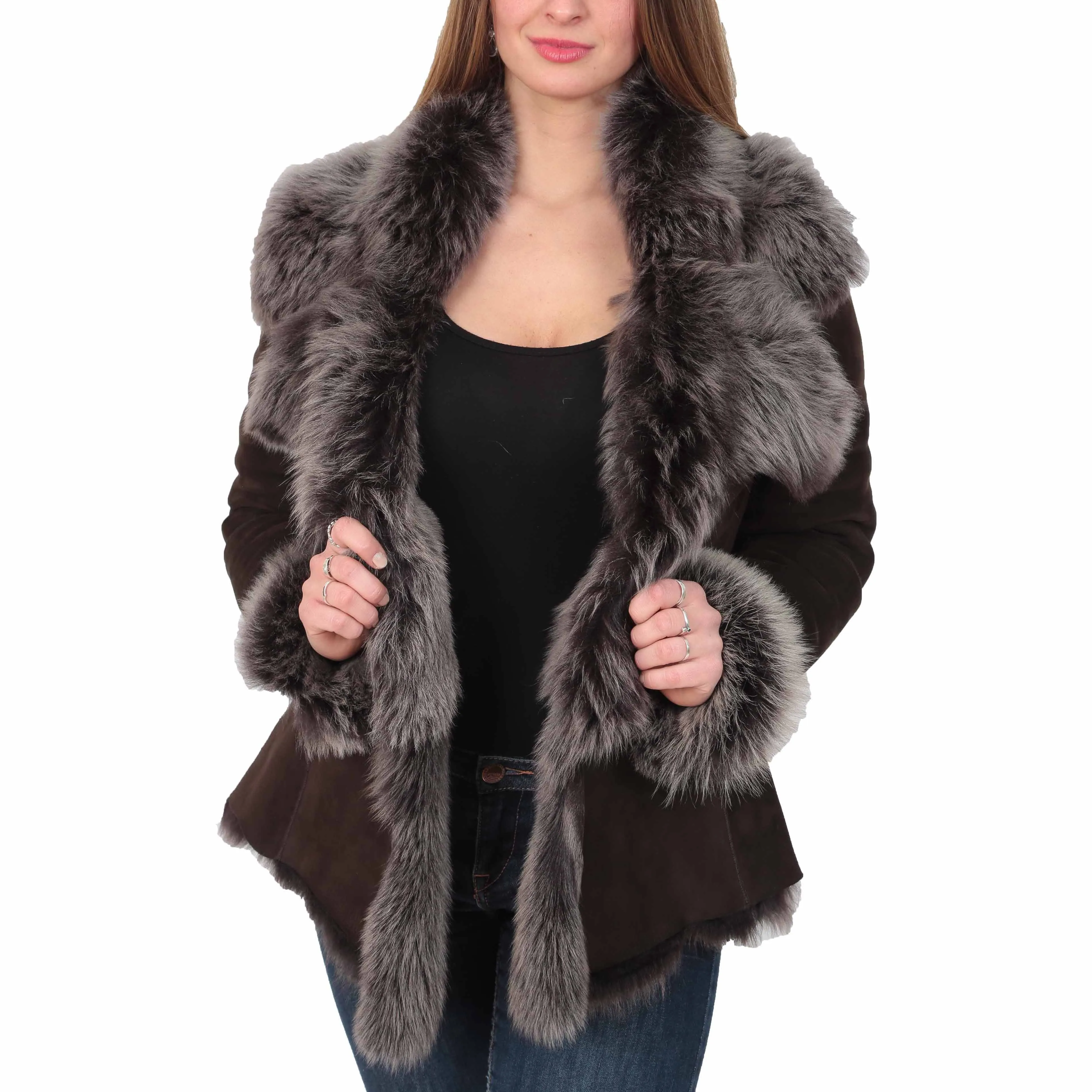 Womens Sheepskin Shearling Toscana Jacket Brown Brissa