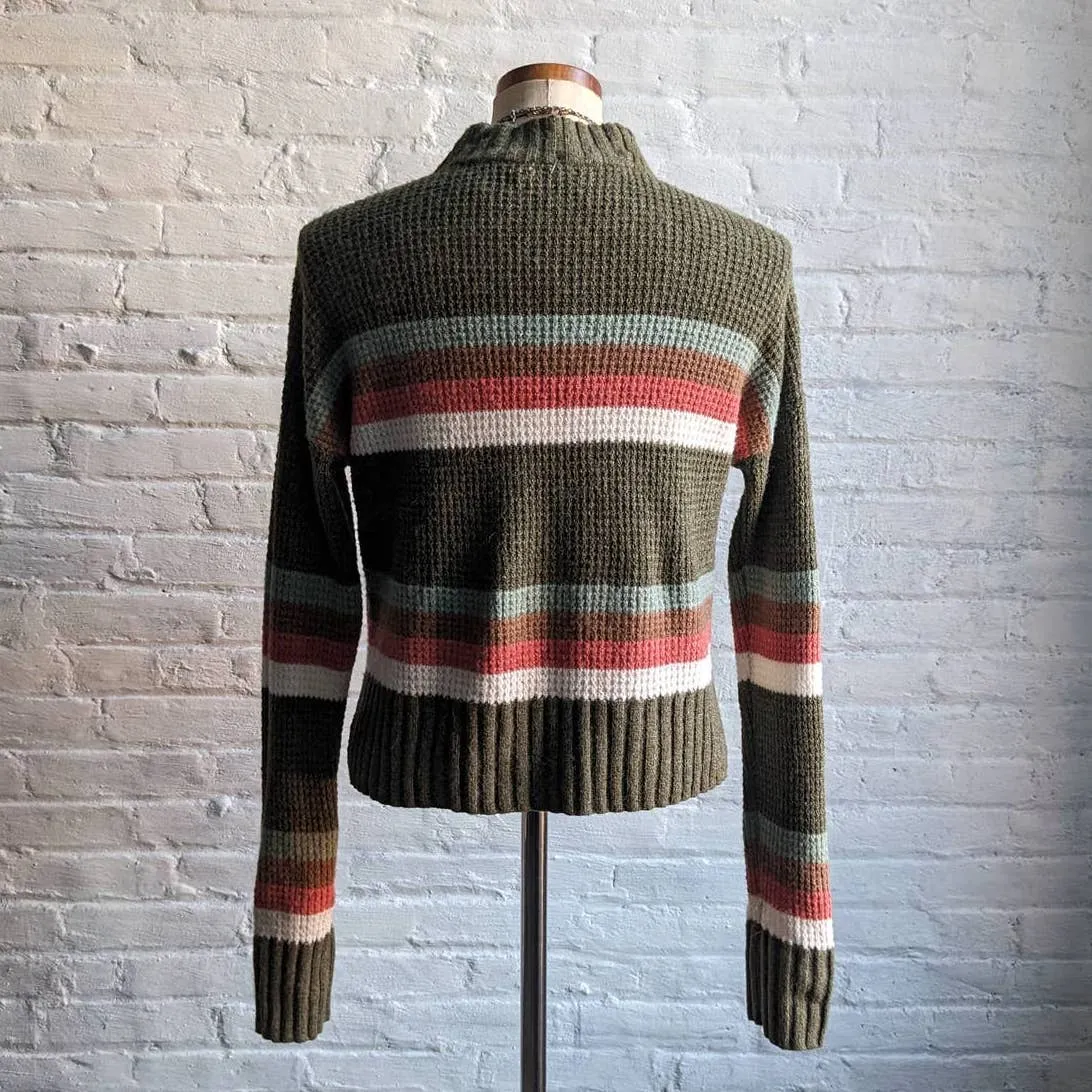 Y2K Minimalist Striped Knit Grunge Sweater Dark Forest Woodsy Earthtone Top