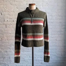 Y2K Minimalist Striped Knit Grunge Sweater Dark Forest Woodsy Earthtone Top