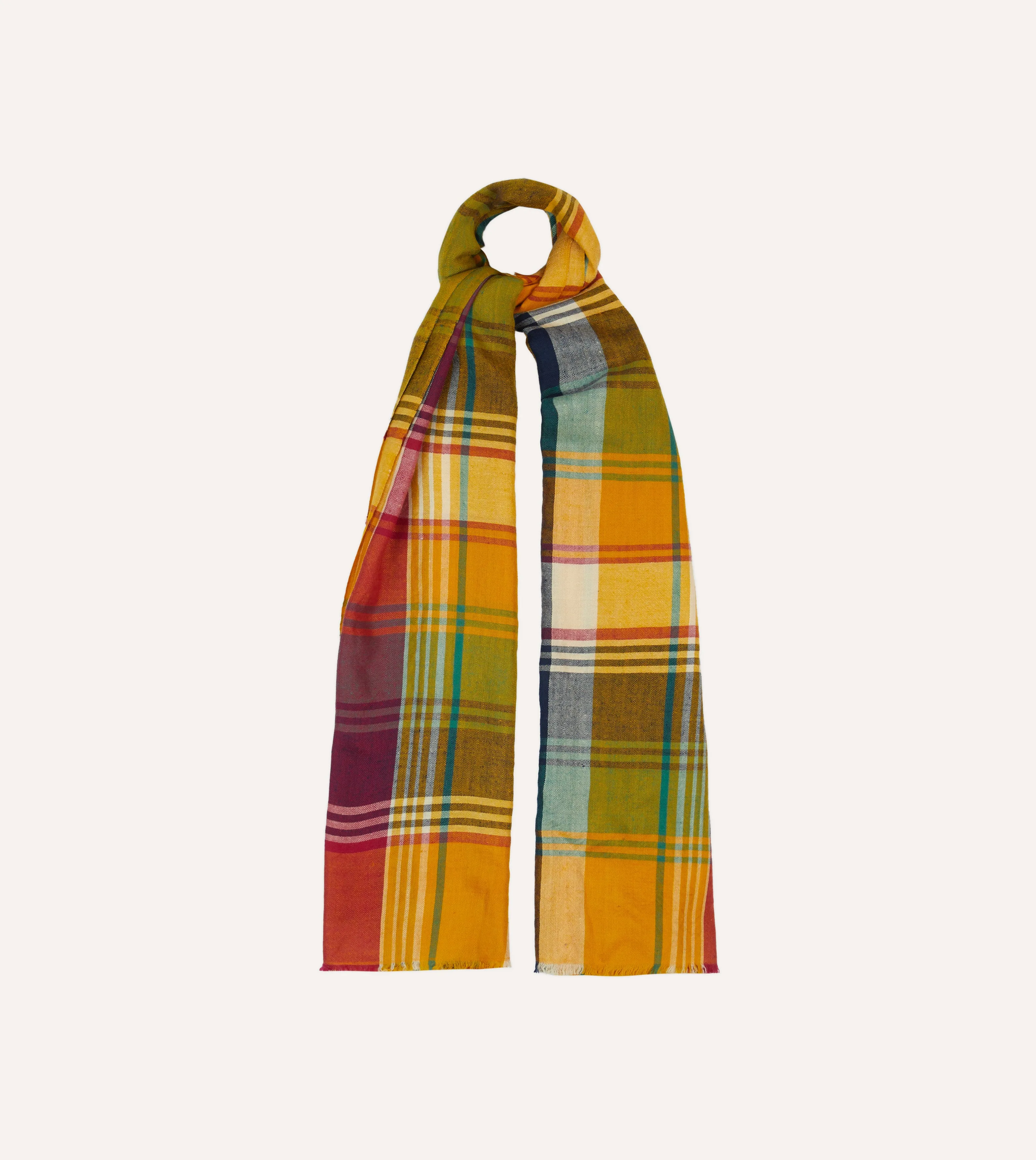 Yellow Madras Check Cashmere Scarf