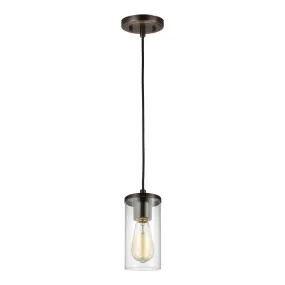 Zire 1-Light Mini-Pendant in Brushed Oil Rubbed Bronze with Clear Glass