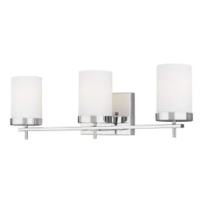 Zire 3-Light Bath in Chrome with Etched & White Inside Glass